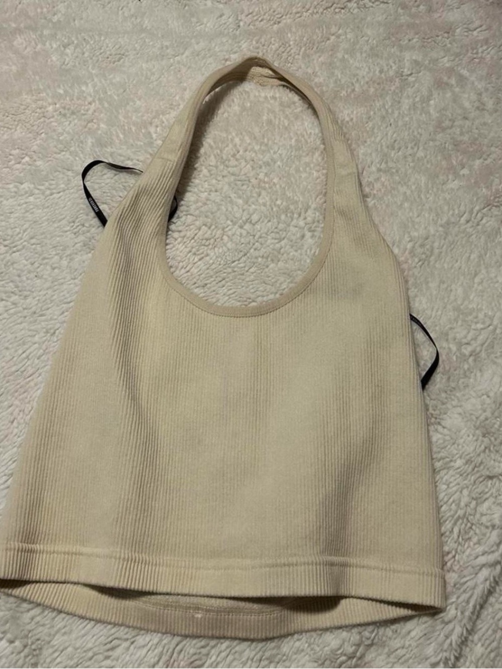 Forever 21 Cream Ribbed Halter Crop Top